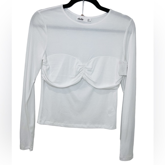 Elodie • Women’s White Ruched Front Long Sleeve Top XS NWT - Picture 3 of 10